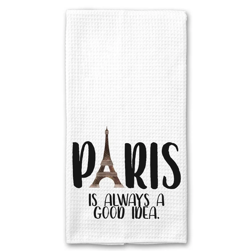 Paris Is Always A Good Idea Waffle Weave Kitchen Towel Eiffel Tower White Tea‎